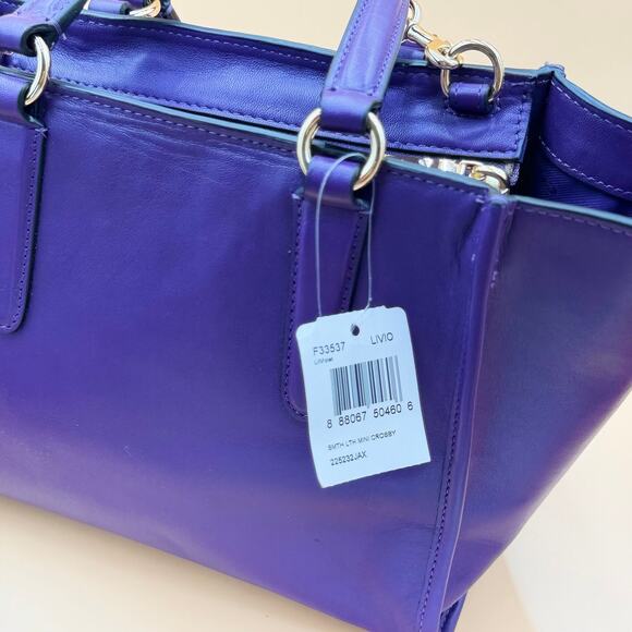 Coach Purple Leather Crosby Mini Carryall Satchel; Elegant Structured Handbag main image 4